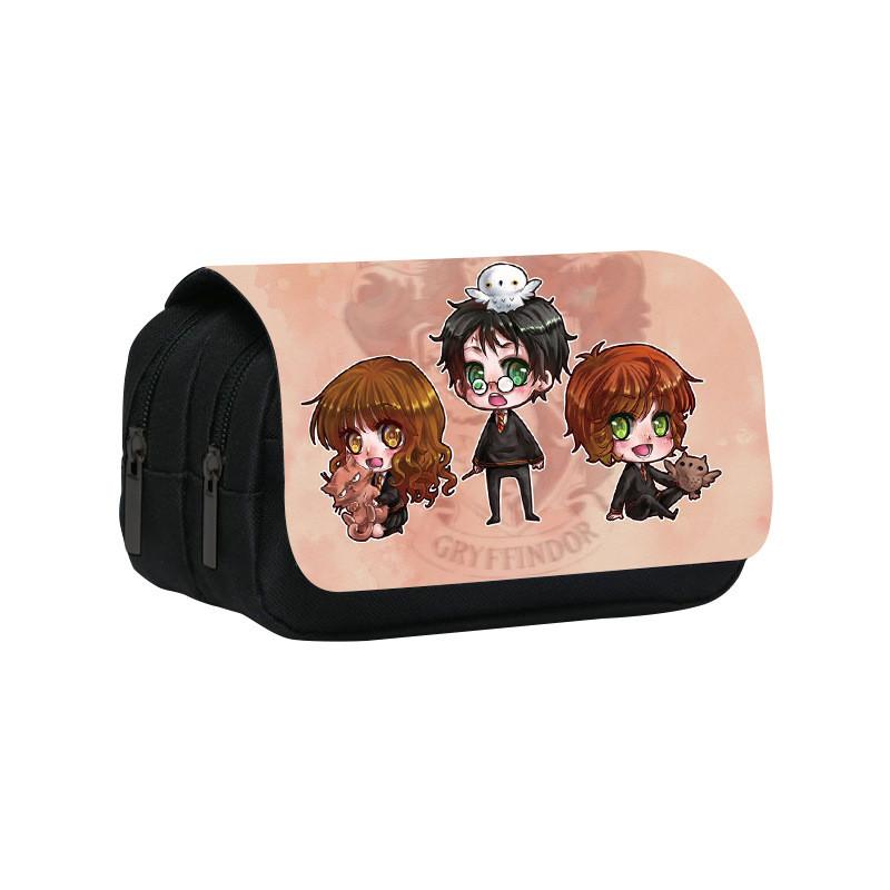 Cartoon Harry Potter Pattern Double Layer Stationery Storage Bag For Students And School Supplies