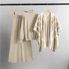 Damen Herbst/Winter Freizeit Dreiteiler: Gestrickter Pullover-Schal, Cape und Weitbeinige Hose