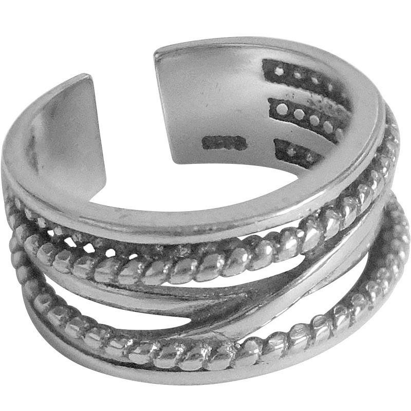 S925 Pure Silver Korean Irregular Layered Wave Design Adjustable Ring For Women