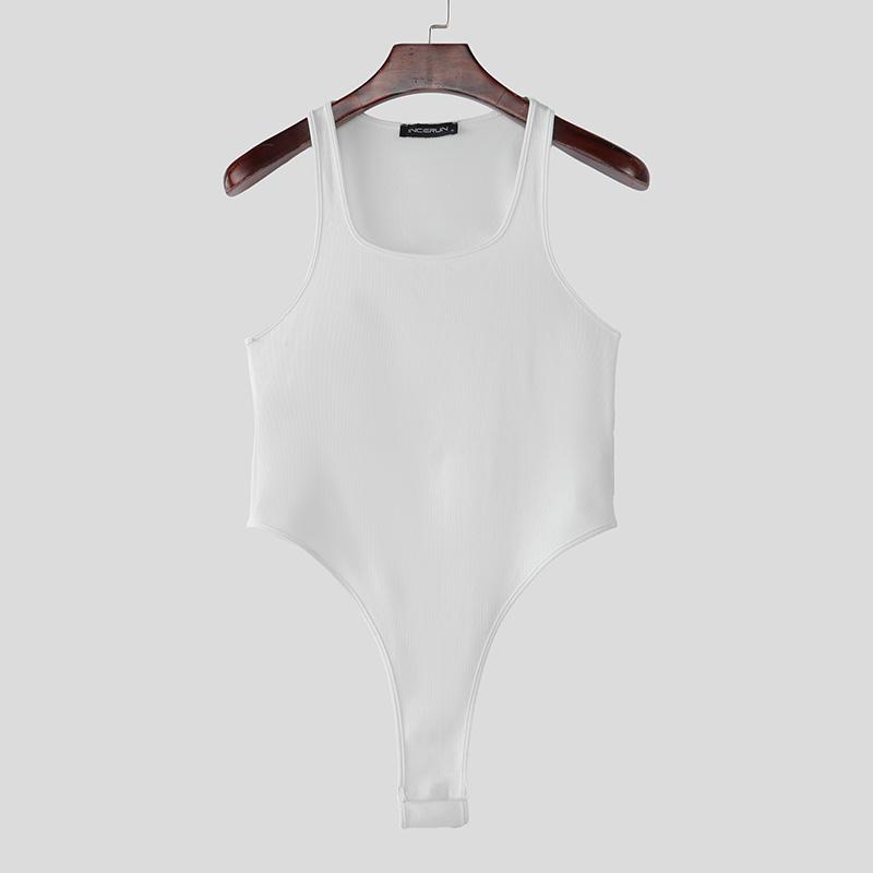 INCERUN Men Underwear U Neck Sleeveless Rib Fitted Leotard Jumpsuits