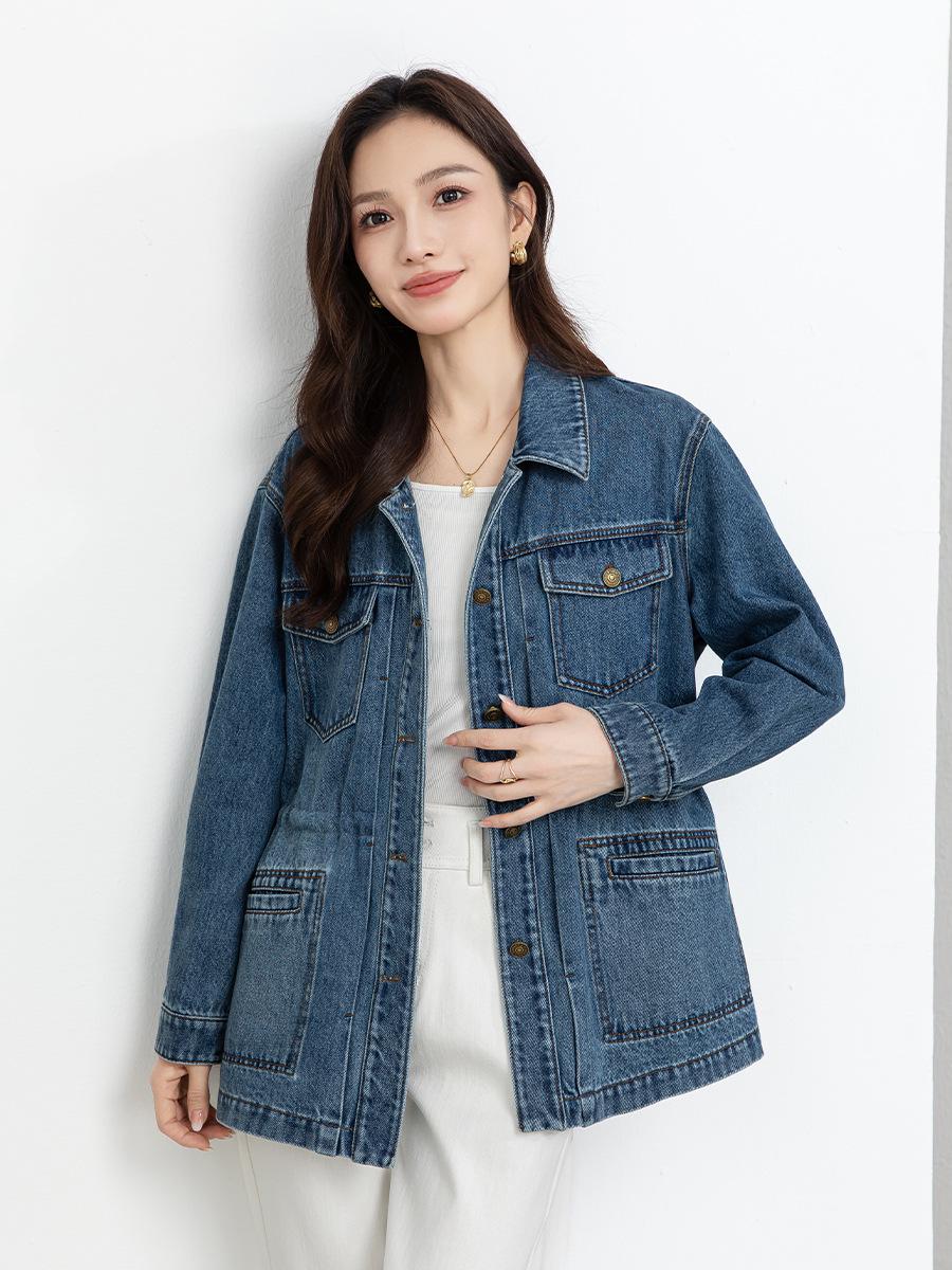 

2026 Американская ретро повседневная джинсовая куртка средней длины Large синий