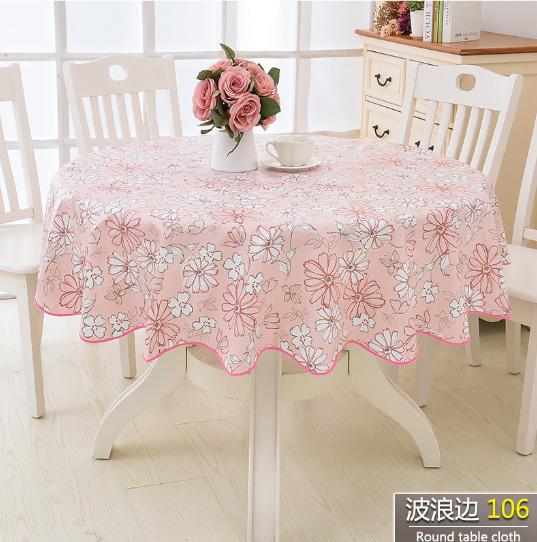 Pvc Hotel Waterproof Tablecloth Printed Oil Resistant Large Circular Table Cloth Hotel Plastic Round Table Cover With Lace Hem