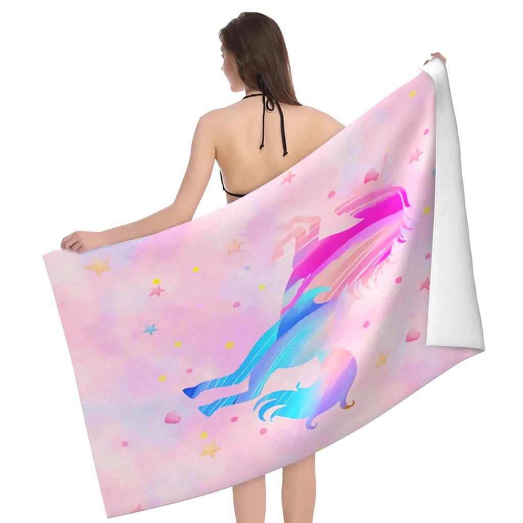 Magical Pink Unicorn Beach Towel Flat Print Soft Quick Dry Bath Towel for Kids Girls Gift Summer Outdoor Pool Travel Blanket