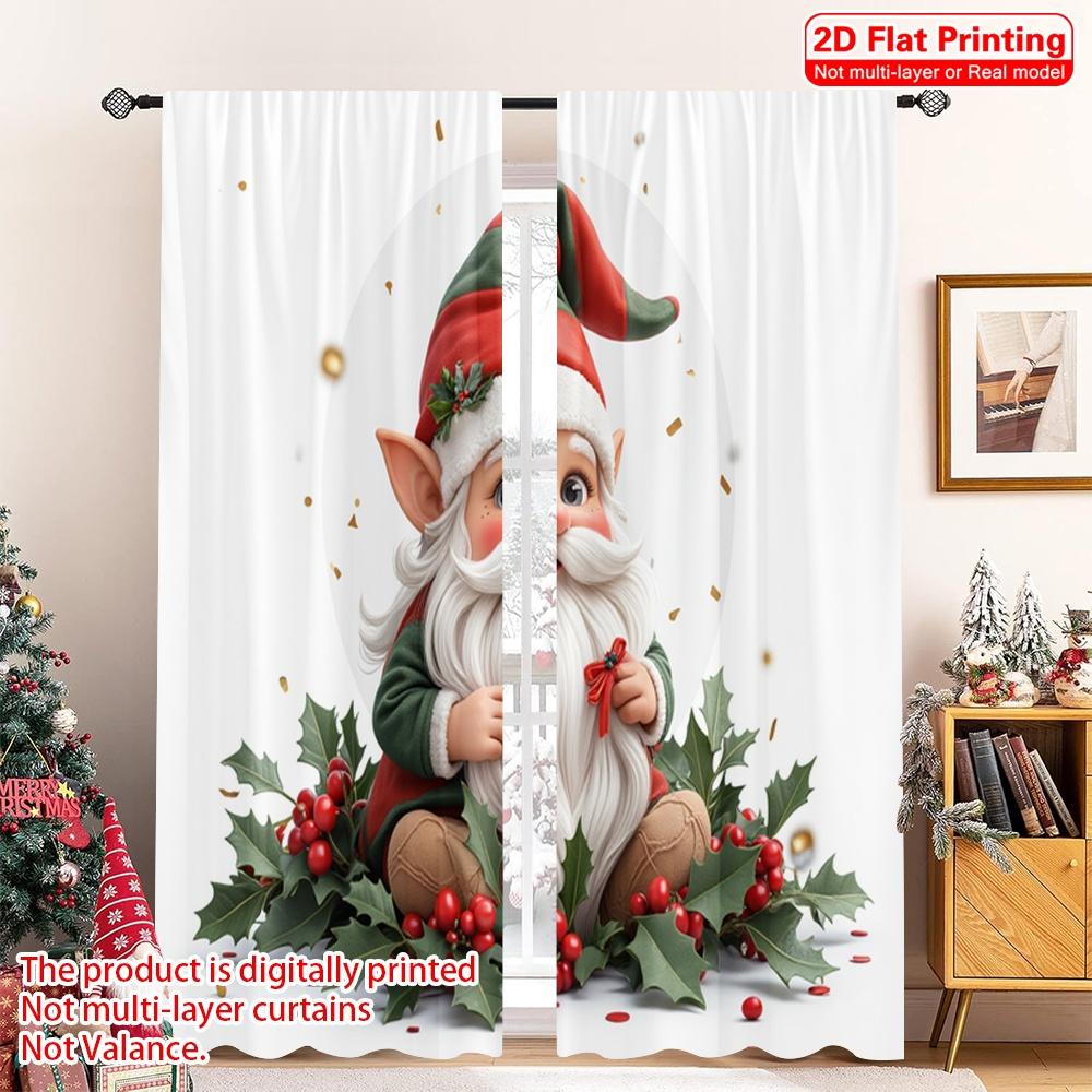 

2pcs 2D flat printing Christmas Drapes Christmas Gnome Festive Holiday Polyester Fabric Without Electricity Festive Holiday for 52.50×116.00 CM 2pcs