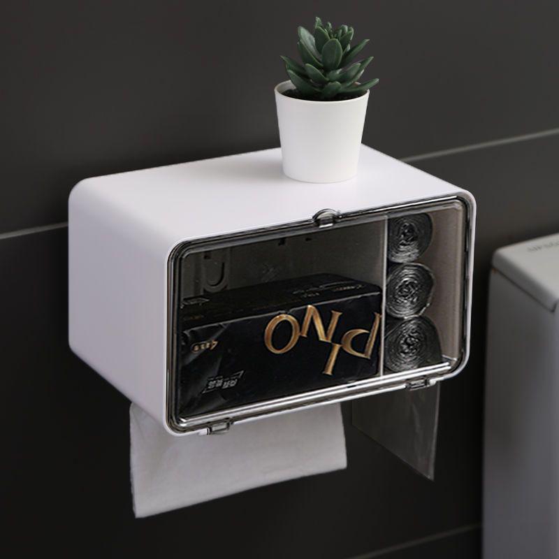 Punch-Free Wall-Mounted Bathroom Tissue Holder & Magnetic Storage Box