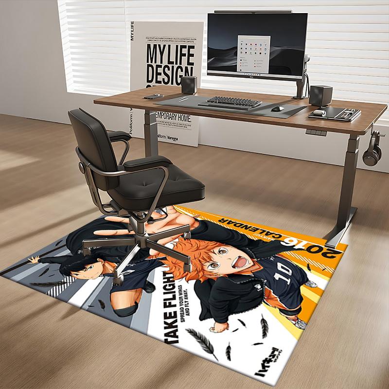 1pc Haikyuu!! Kageyama Tobio and Hinata Shoyo Office Chair Mat, Anime Cartoon Design, Non-Slip Carpet for Home Decor, Suitable for All Seasons, Perfec