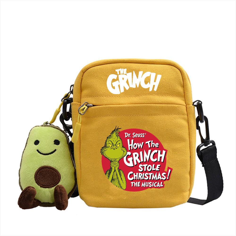 Grinch Christmas Canvas Mini Crossbody Bag With Zipper And Internal Storage For Daily Outings