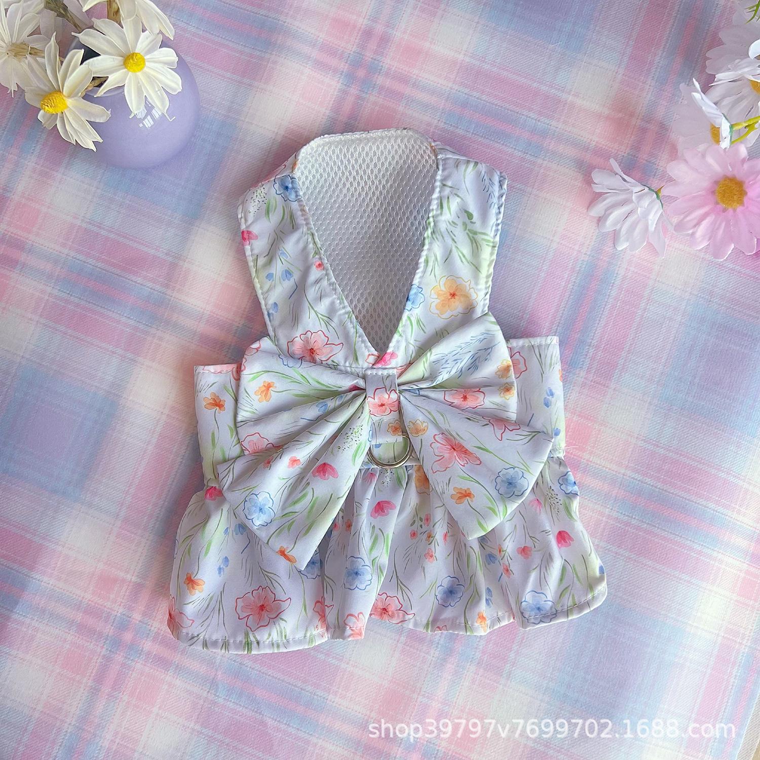 

Ретро цветочный нагрудник спина юбка домашний питомец собака кошка одежда весенне-летние и осенние модели выйти на прогулку дышащая собака бишон XS