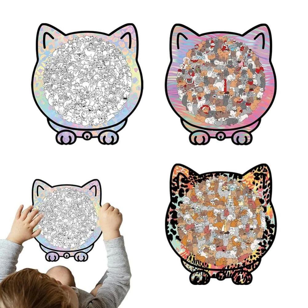 135-piece Morandi-colored Cat-shaped Puzzle Macaron Color Cut Cat Pieces Cat Wooden Jigsaw Puzzle