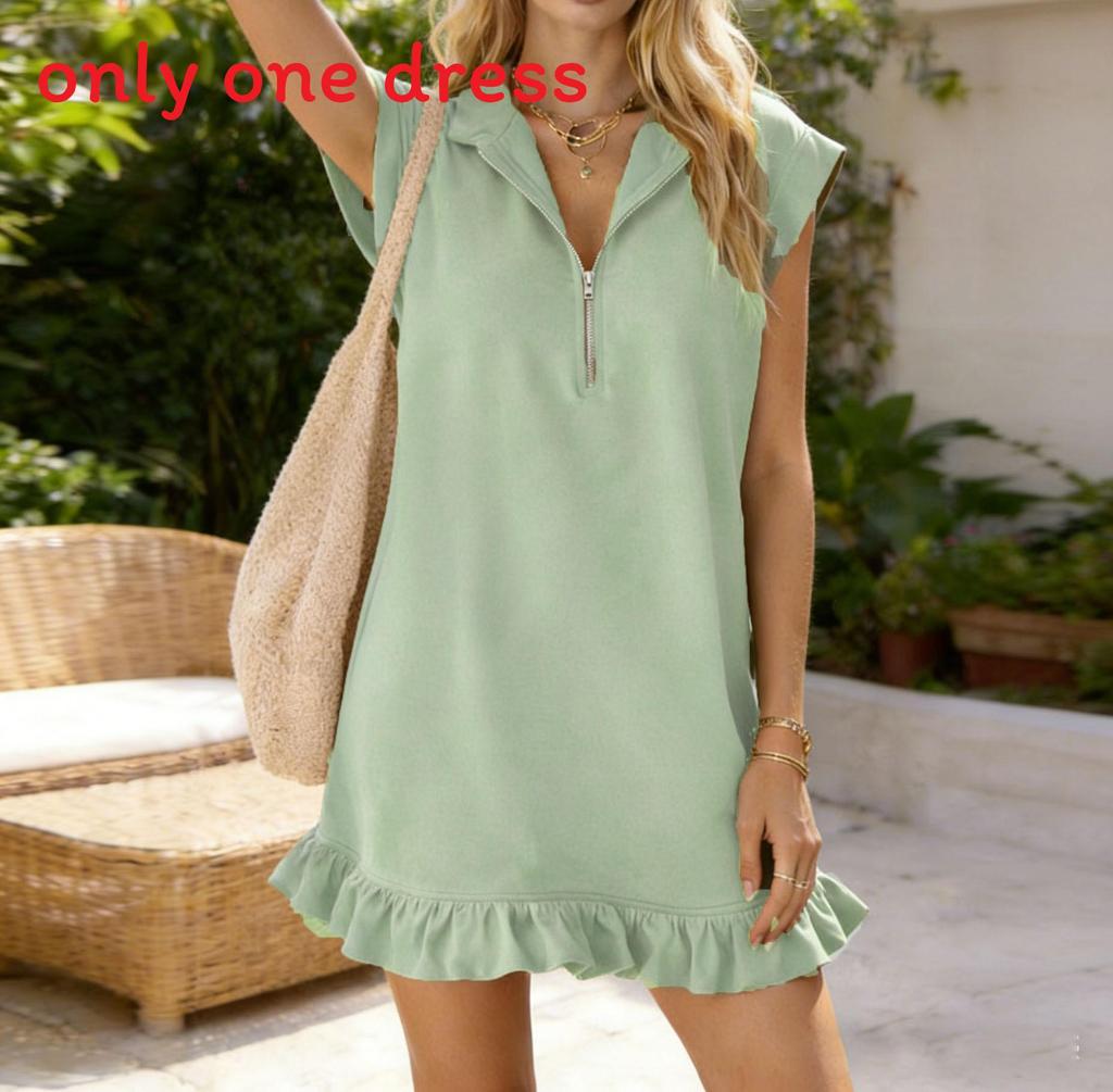 Summer V Neck Dress With Pockets And Zipper For Casual Wear
