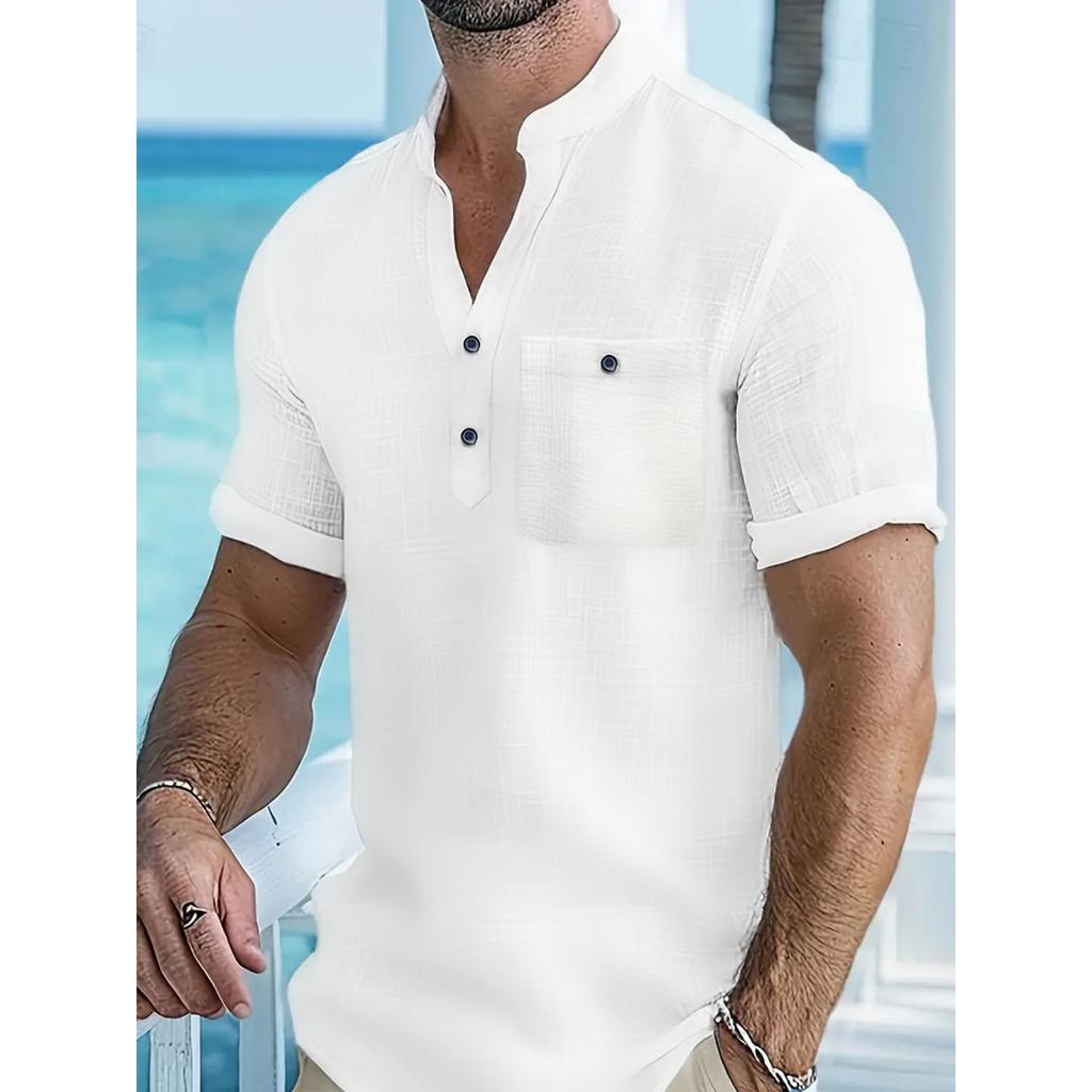 Men's Casual -color Lightweight Sports T-shirt - Men's Linen Short-sleeved Shirt
