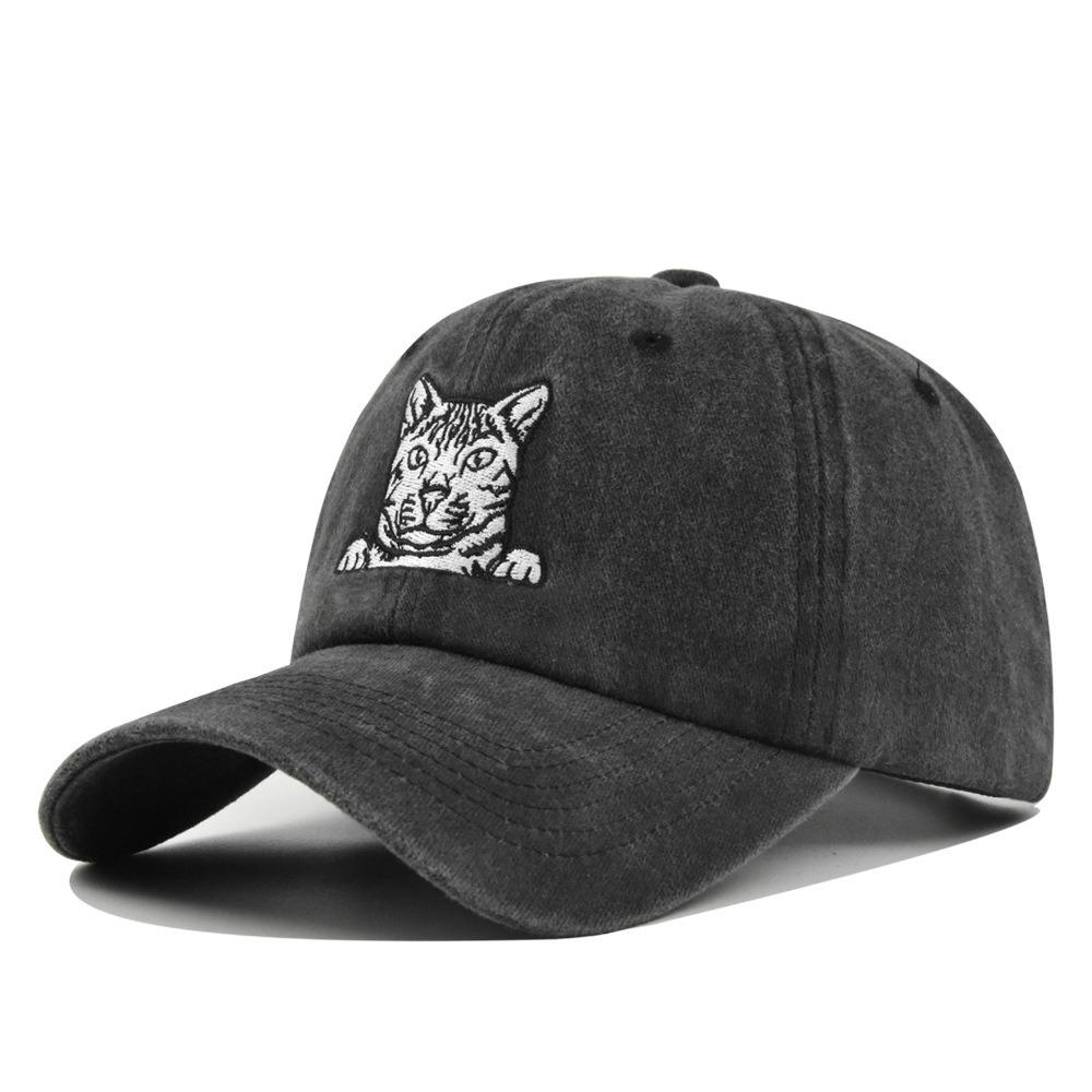 Vintage Cat Embroidery Baseball Cap - Distressed Adjustable Dad Hat For Women/Men Unisex Streetwear Cap