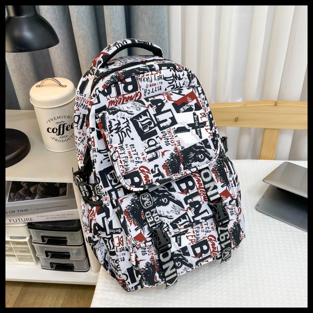 High school junior high school large capacity schoolbag graffiti backpack student bag street cool male and female college students travel backpack красный