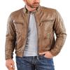 Noora Men's Beige Lambskin Leather Biker Jacket With Zipper & Pocket - JS01