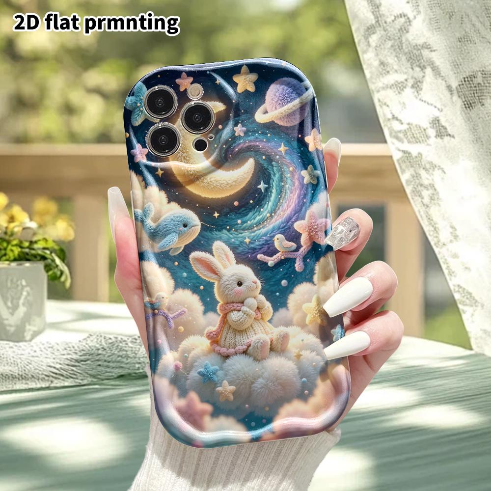 Phone Case: 2D Flat, Suitable for iPhone 18 17 16 15 14 13 12Pro Protective Case, Starry Sky with a Rabbit Under the Moon, Perfect Christmas and Hallo