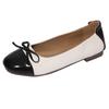 Fashion Round Toe Shallow Mouth Spliced Bow Slip-on Soft Non-Slip Wear-Resistant Square Heel Single Shoes