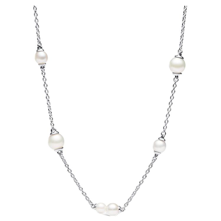 Pandora Personalized Design 925 Silver Pearl Cubic Zirconia Necklace Women necklace 393175C01 F,Silver