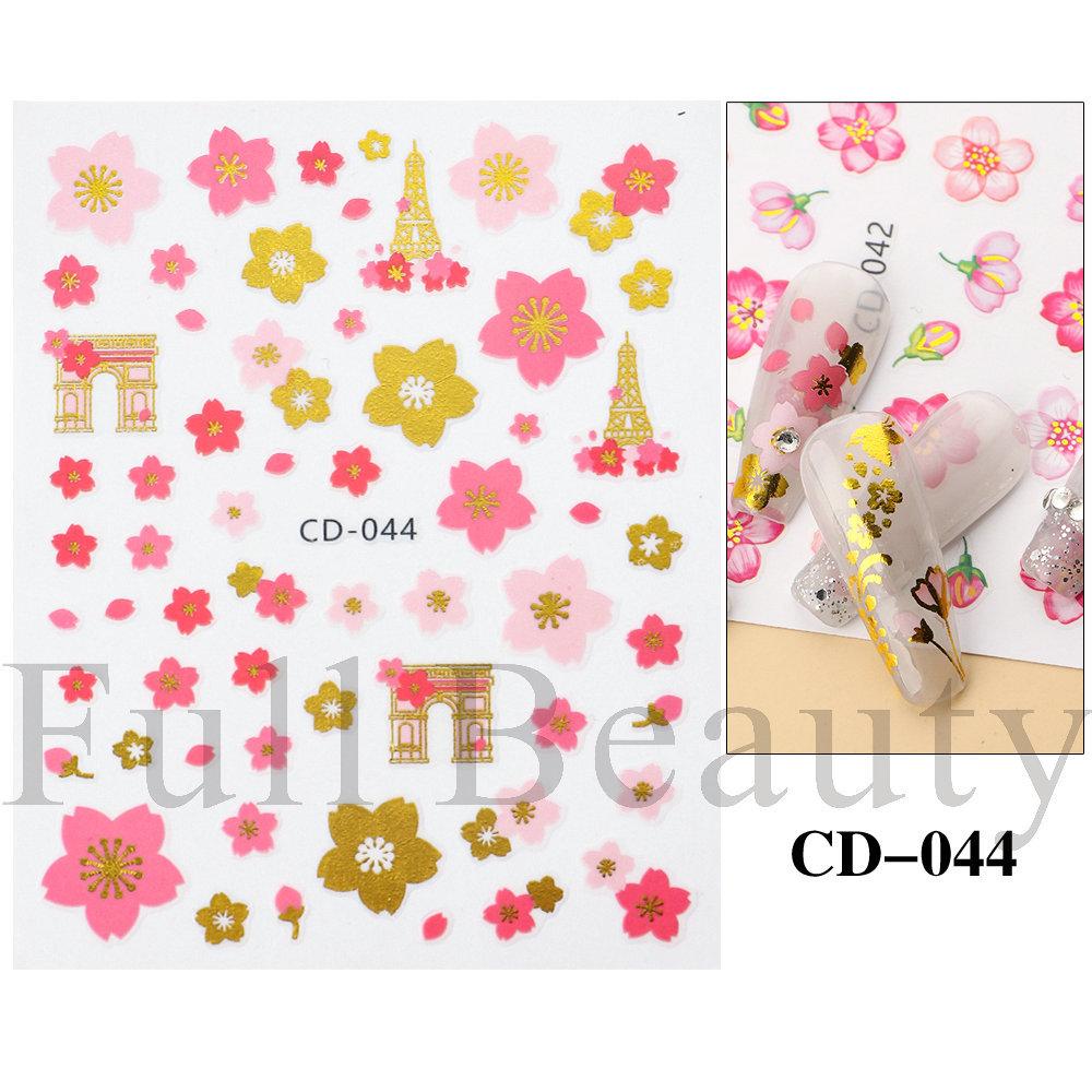 1 Sheet Spring Pink Flower Adhesive Nail Sticker Cherry Blossom Peach Blossom Nail Decal Nail Art Decoration