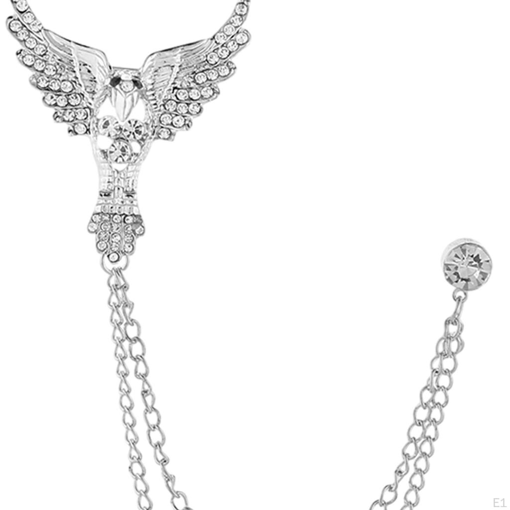 Suit Brooch with Chain, Lapel Badge Pin, Hanging Chain Brooch, Men's Angel Wing