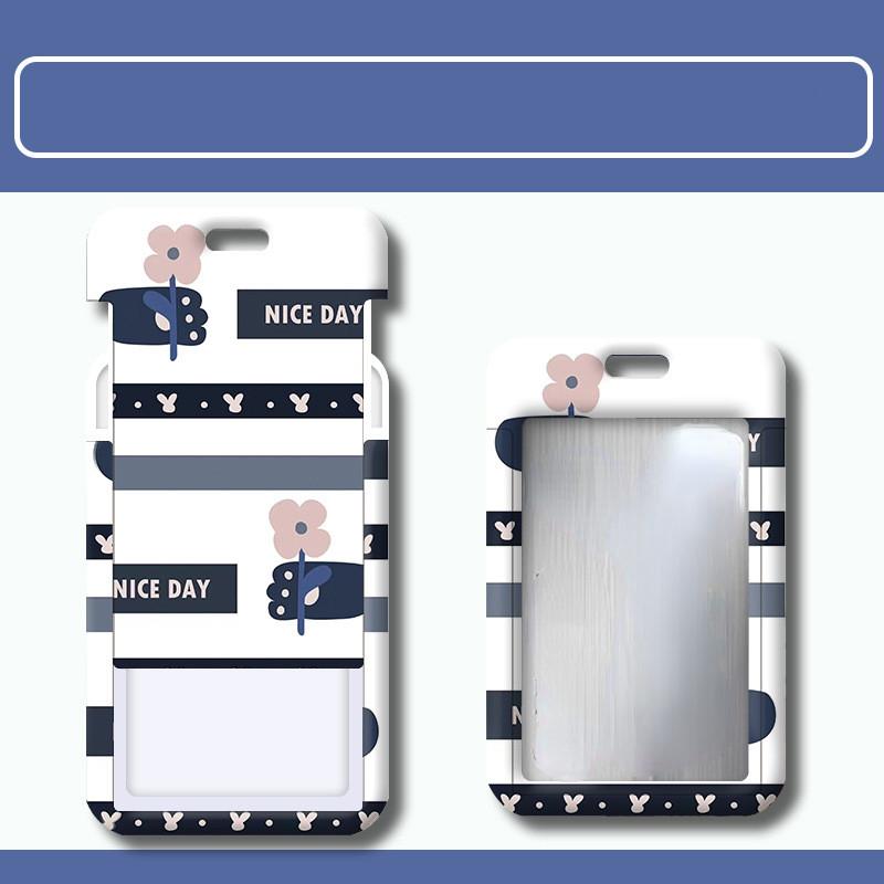 Estuche deslizante de dibujos animados Kawaii, etiqueta de identificación, funda para permiso de trabajo, funda con estampado de oso y conejo, soporte para tarjeta con nombre de permiso de trabajo