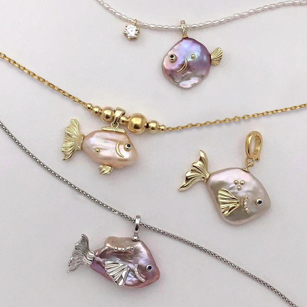 Ocean Natural Pearl Series Pendant Cute Pearl Fish Zircon Pendant Necklace