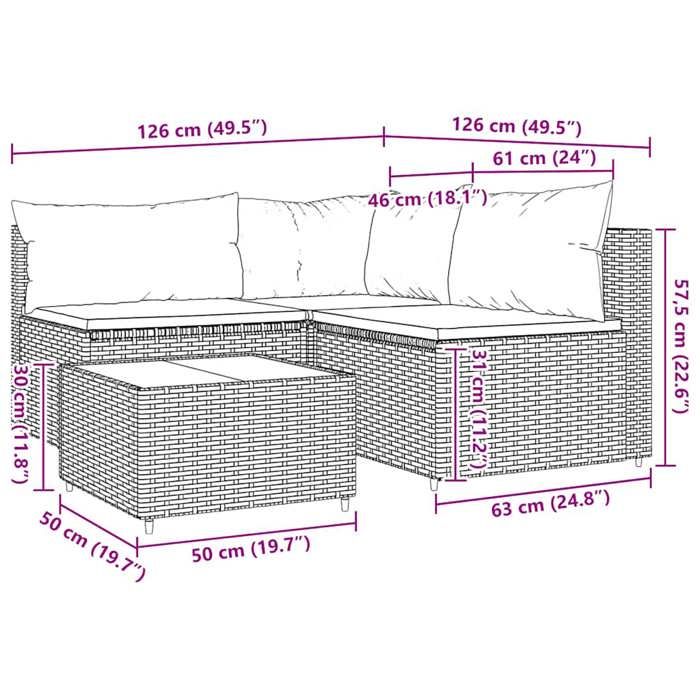VidaXL Garden Lounge Set 4 Pcs with Cushions Brown Wicker, Outdoor Lounge Set, Furniture Set 319749