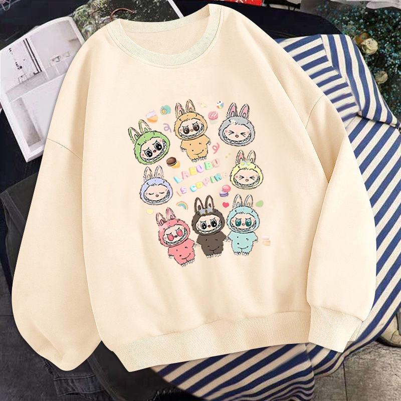 Anime Cartoon Eighth Labubu Printed Autumn Couple Round Neck Long Sleeve Crewneck Sweatshirt Women's Korean Version Top