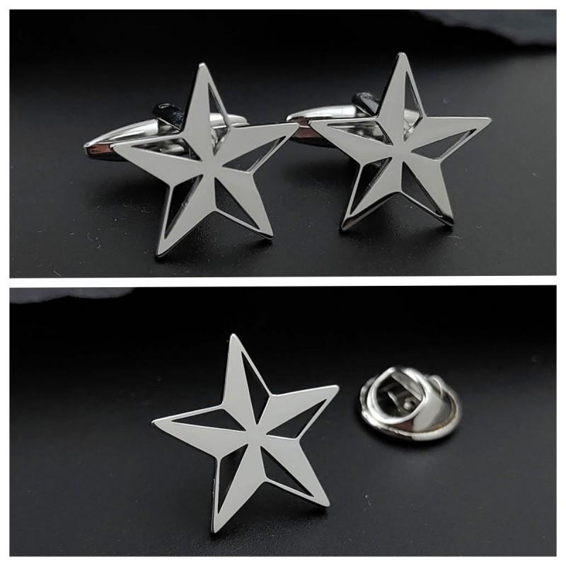 Hohlgeschnitzte Pentagramm Brosche Manschettenknöpfe 3D Dreidimensional Personalisierte Einfache Luxuriöse Unisex Accessoires