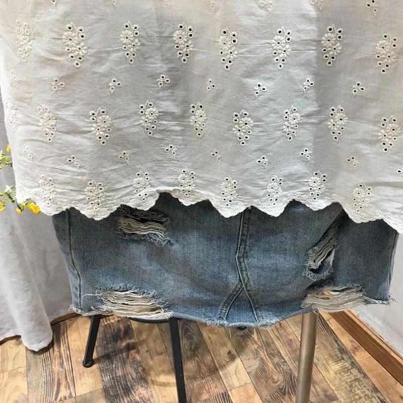 Summer Comfortable Casual Female Tops O-Neck Ladies Clothes Plus Size Embroidery Hollow Women Shirts Fashion Loose Short Sleeve Shirt