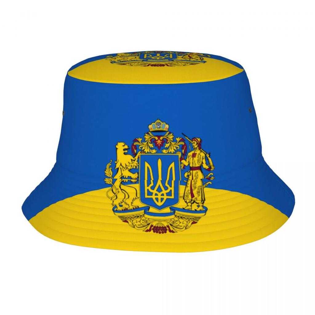 Women Unisex Bucket Hat Ukraine Flag Trident Ukrainian Summer Travel Headwear Lightweight Hiking Fishing FisherUnisex Caps Ispoti Cap