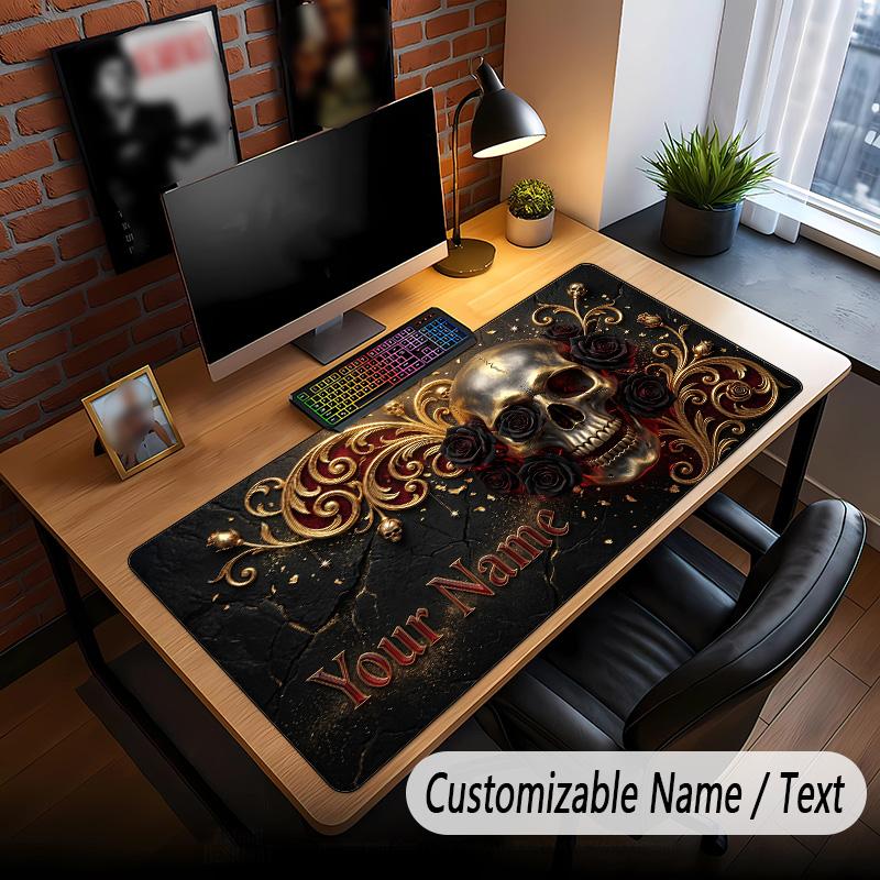 Skull Gothic Theme Custom Mouse Pad Personalized With Name Text Customized Desk Mat For Office Home Decor