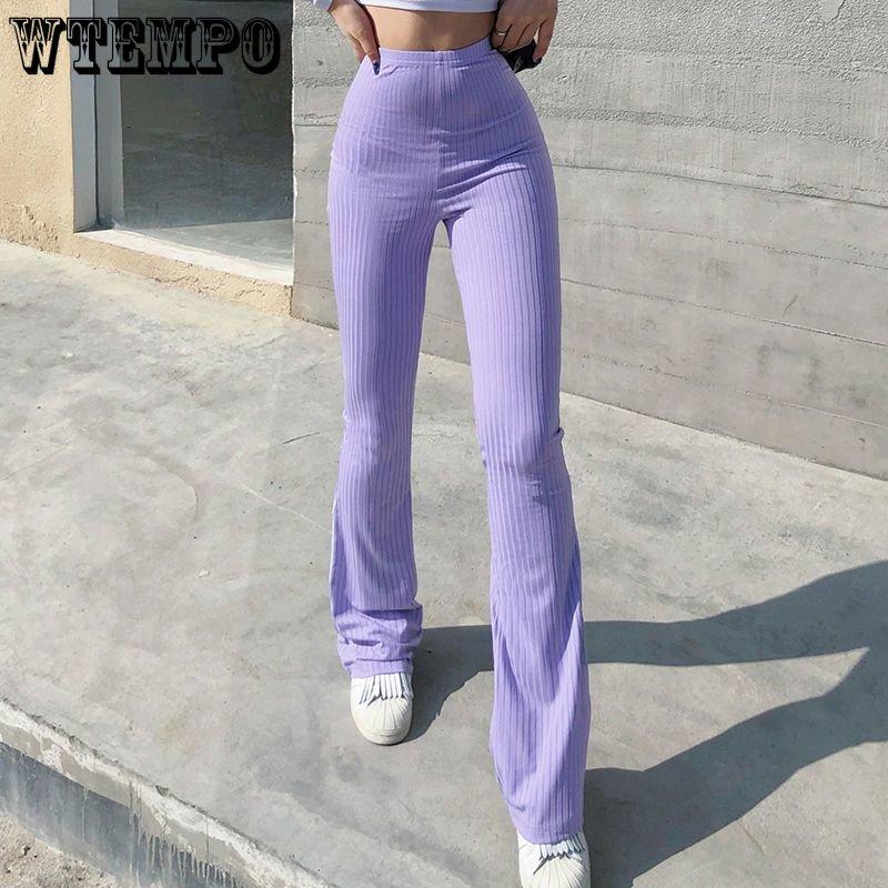 Solid Hot Y2K Woman Pants Aesthetic Fashion Streetwear Women Clothes Slim High Waist Sexy Bell Bottom Long Flare Tights