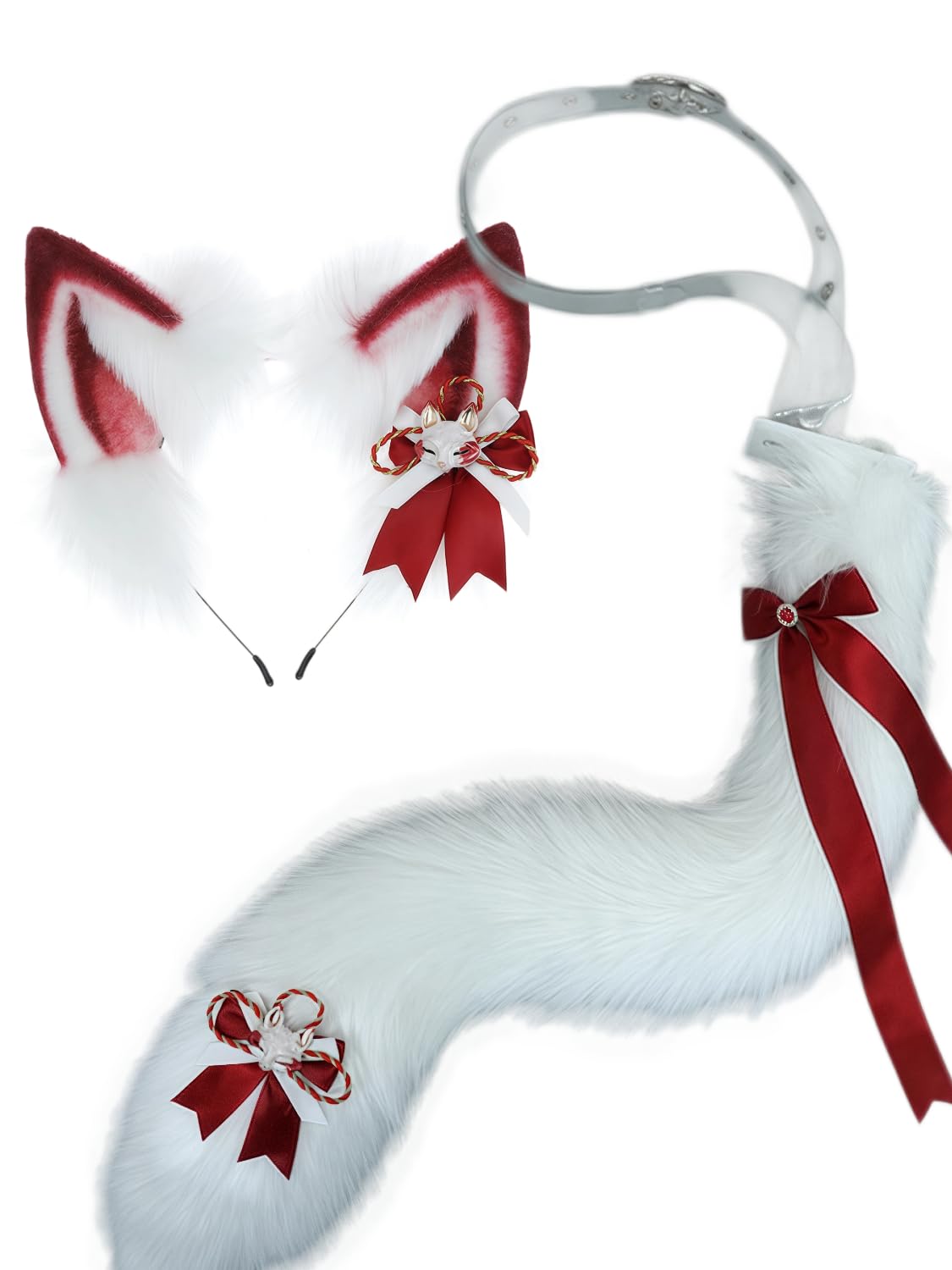 [SENMHS] Fox Spirit Style Cat Ears  Tail Costume Set - Fluffy, Handmade, Accessory, Bijou Chain, Cute, Fancy Dress, Cosplay, Comic Show, Halloween,