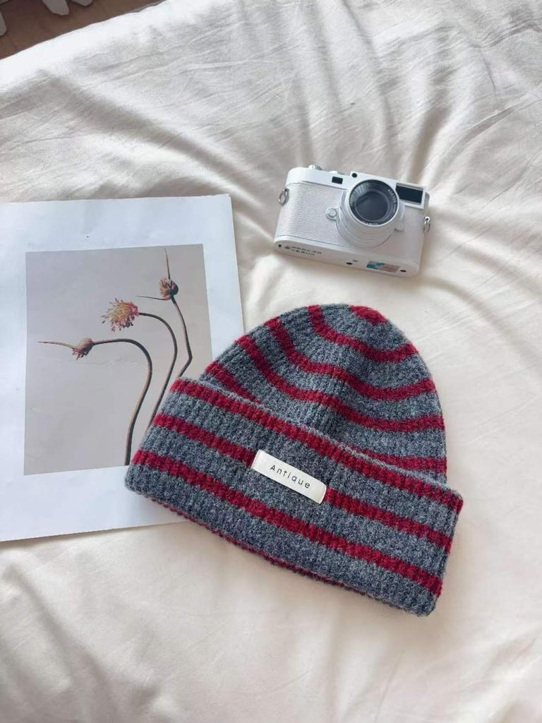 Ins Wind Parent-child Striped Knitted Hat Personalized Versatile Simple Labeling Adult Warm Wool Hat Cold Hat