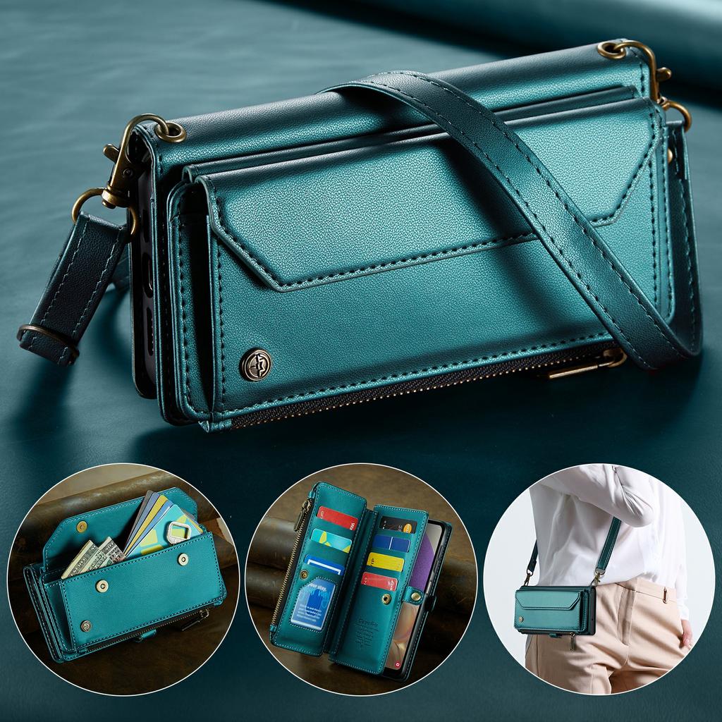 For Samsung Galaxy A32 5G/M32 5G Leather Case CASEME C36 Zipper Multiple Card Slots Phone Cover with Straps