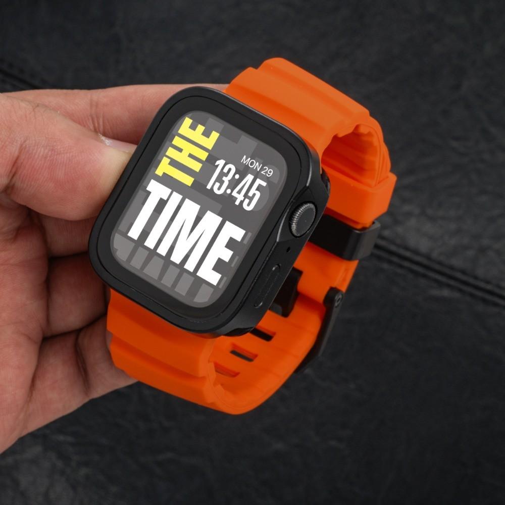 Silicone Strap + Aluminum Alloy Case For Apple Watch Ultra 3 49mm S11 S10 46mm For Apple Watch 9 8 7 45mm 6 5 4 SE3 44MM