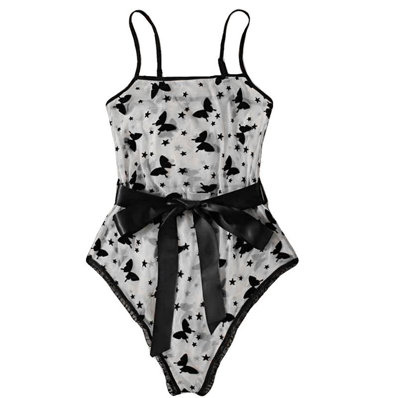 

Женское цельное нижнее белье с завязками, принтом звезд и бабочек, кружевное нижнее белье с боковой лямкой M
