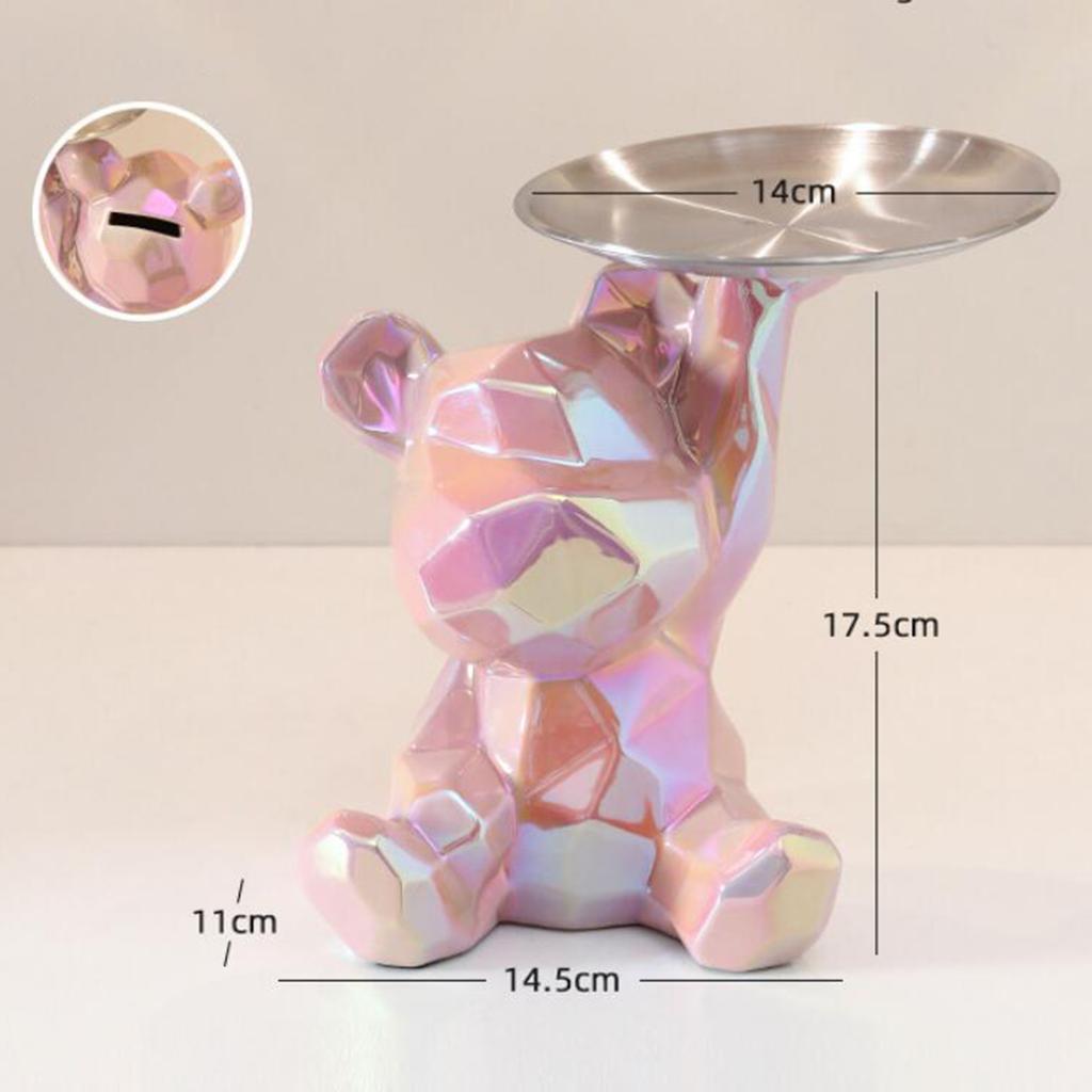 Creative Resin Bear Figurine Cute Statue Home Decoration Desktop Storage Tray Rack for Coins Snack Phone Entrance Office