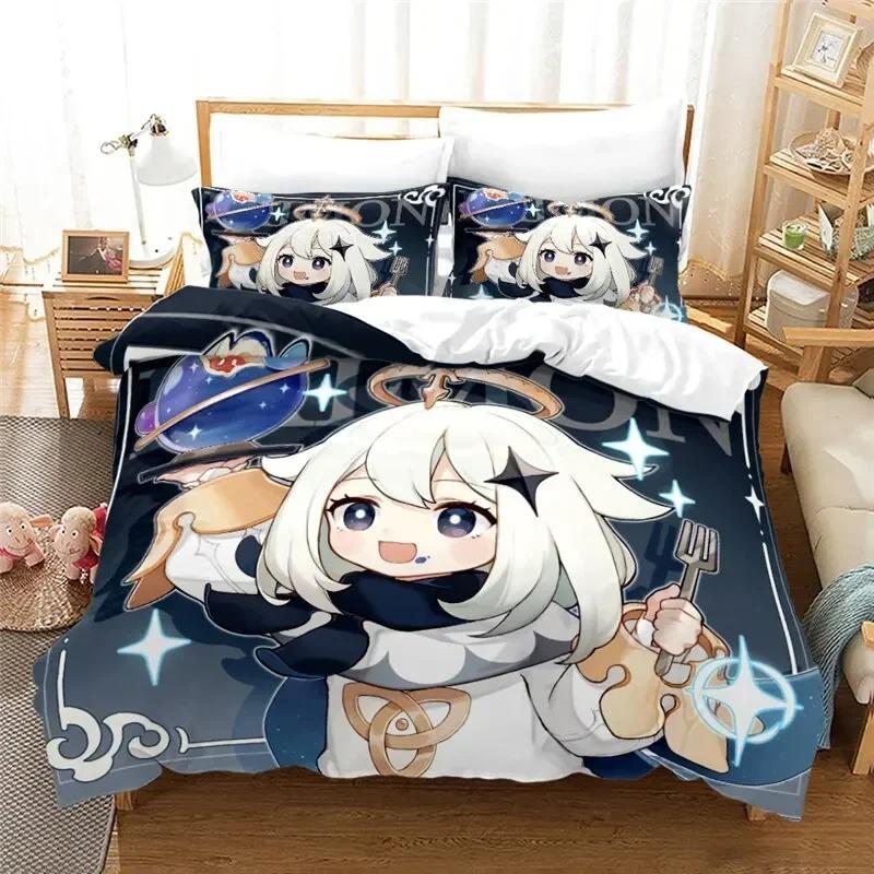 Bettdecke Anime Genshin Impact Paimon Bettwäsche-Set 3D-Druck Geeignet für Schlafzimmer Kinder Heimtextilien