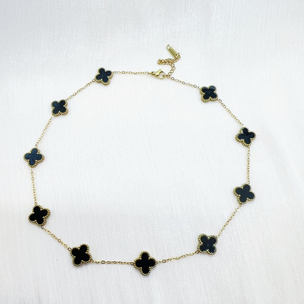 Double Sided Titanium Steel Clover Bracelet Necklace Ring Earrings Women's Non Fading Set Jewelry