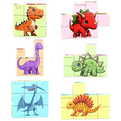 VIXA Magnetic Building Blocks, Educational Toy, Space, Ocean, Fruits, Vegetables, Dinosaurs, Animals, Transportation Tools Series, 9 Pieces with 6