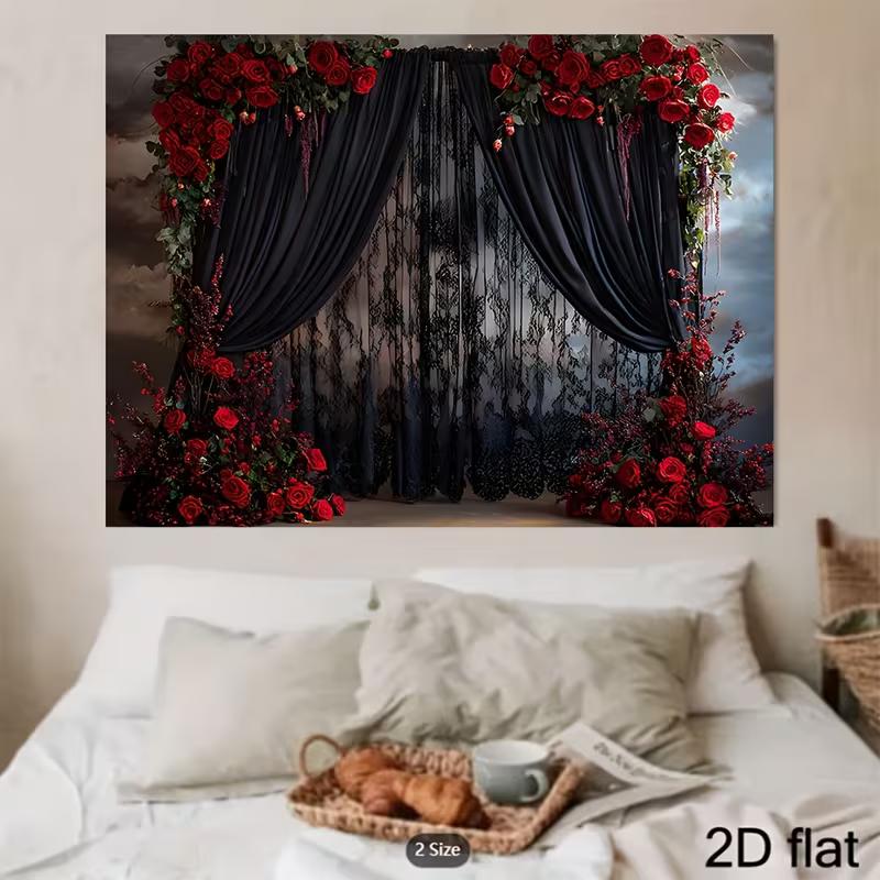 2D Flat Print Gothic Floral Backdrop for Studio Photoshoot & Live Stream