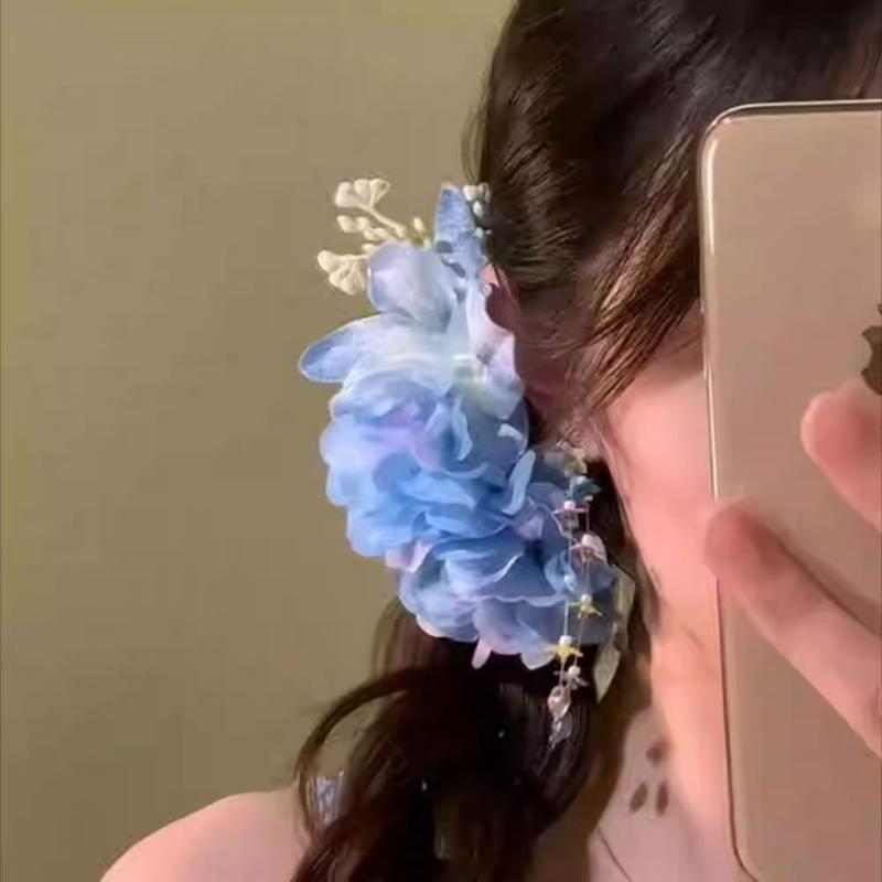Temperament Blau Blume Haarklammer Entenschnabel Seitenhaarspange Spangen Reise Party Haarschmuck