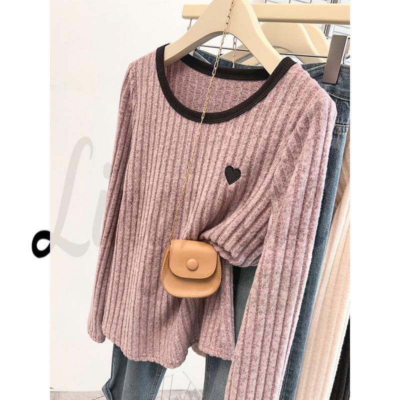 

Spring 2026 Plus Size Women s Color Block Heart Knit Top 2XL рожевий/фіолетовий