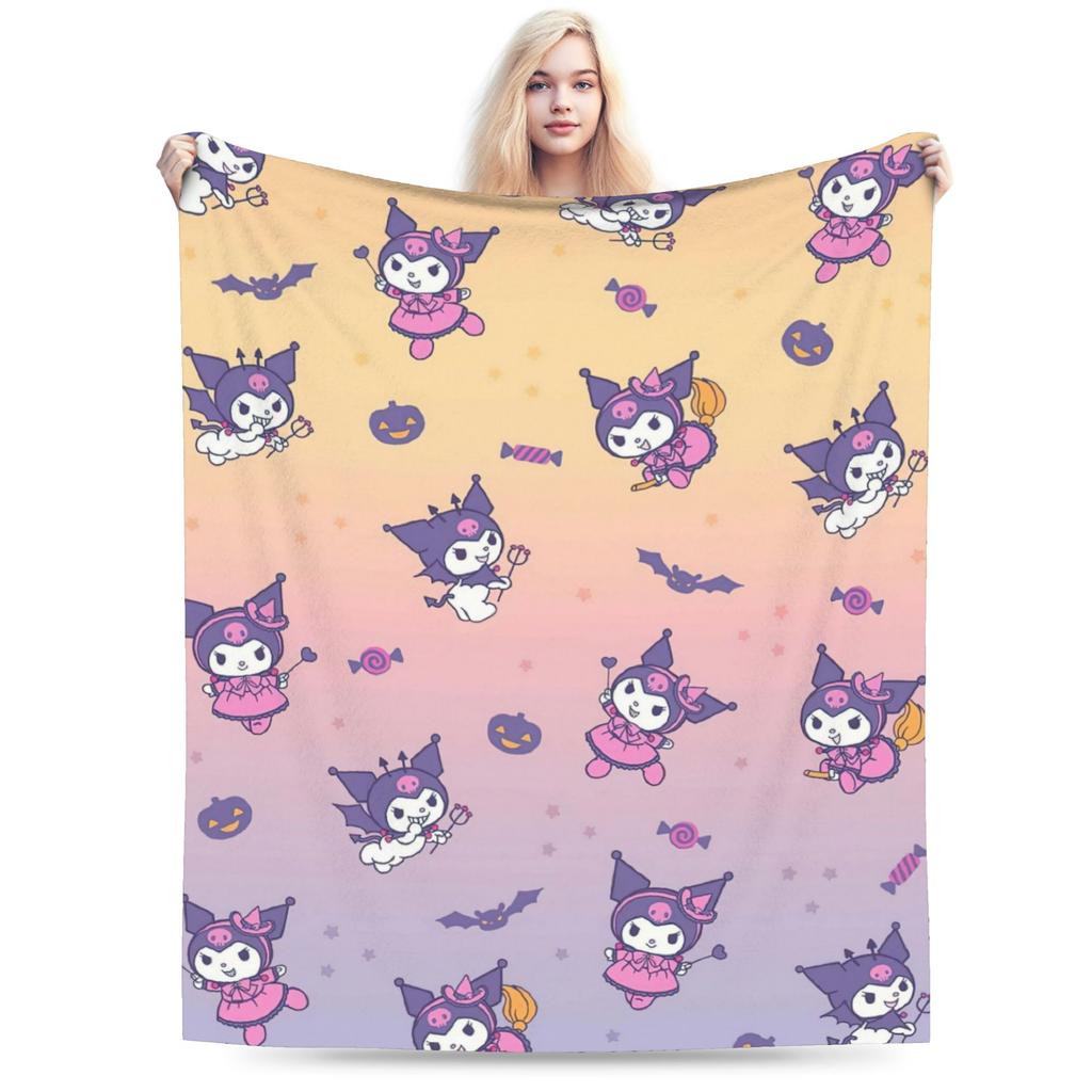 Cartoon Cool Cute Kuromi Fleece Throw Blanket Blanket for Home Outdoor Super Soft Bed Rug