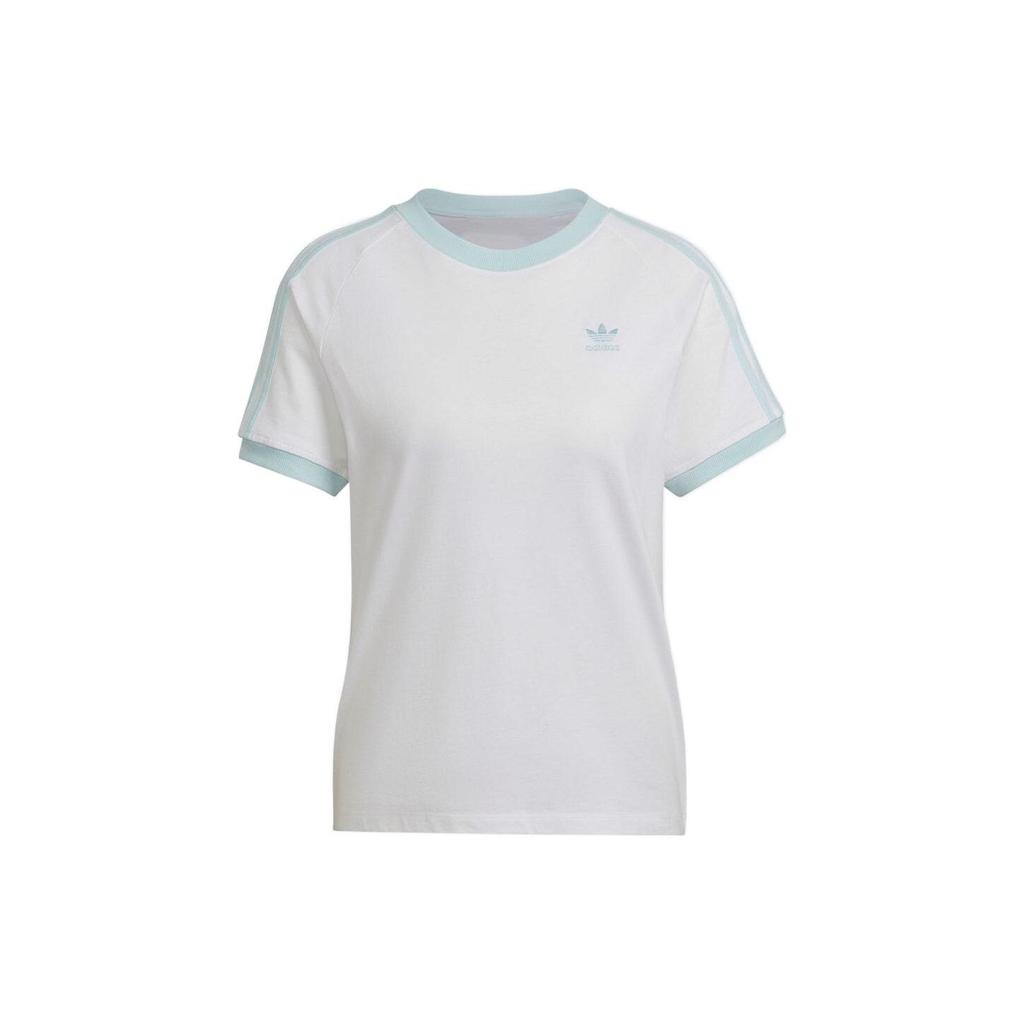 Adidas Originals Trefoil Logo Spliced Letter Print Crew Neck Short Sleeve T-Shirt Women Tops White HL6607