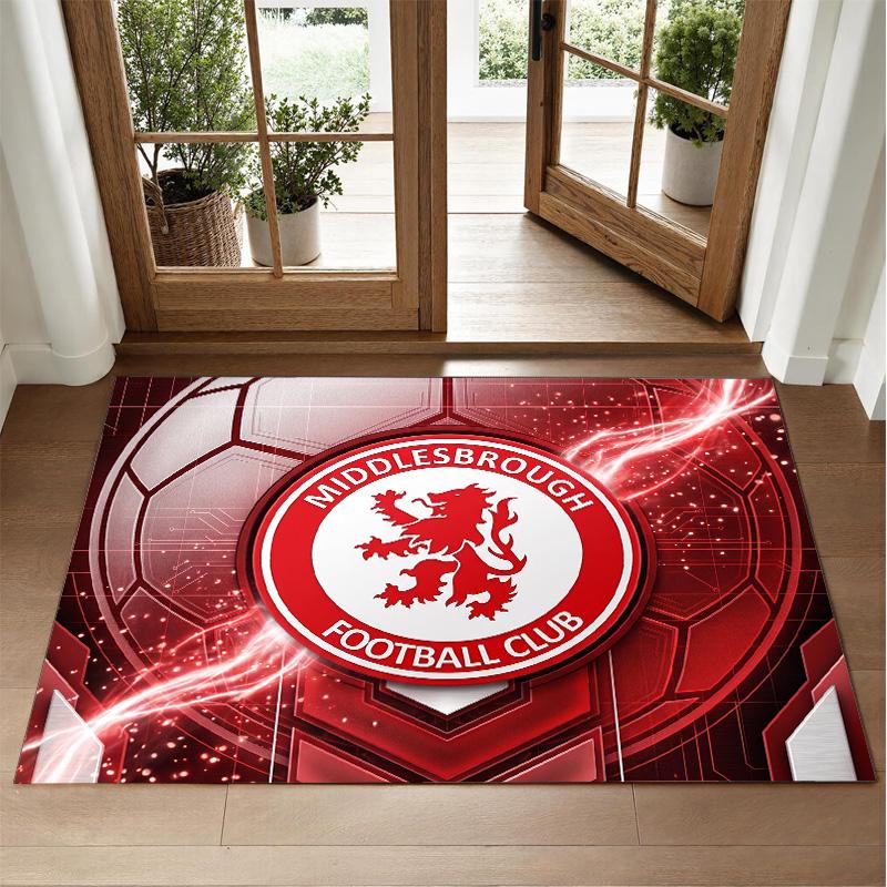 Middlesbrough Football Design Crystal Velvet Rug Soft Decorative Mat for Bedroom Entrance
