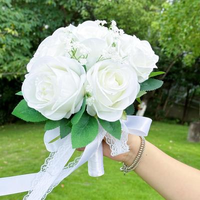 Vlastná európska simulovaná ružová svadobná kytica na svadby, fotografovanie a Valentína