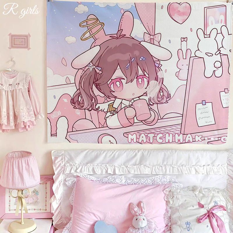

Y2K Cute personality girl background wall hanging cloth girly heart bedroom room background cloth living room decoration cloth 74x94cm(29x37in)