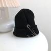 Unisex Warm Knitted Hats Hip Hop Beanies Cap Metal Pin Ring Brimless Hat Ripped Holes Edging Skullcap Hat Winter Caps